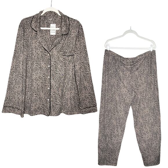 Alfani Intimates Leopard Long Sleeve Button Down Pajama Top & Bottoms Set XL Pjs - Picture 1 of 16